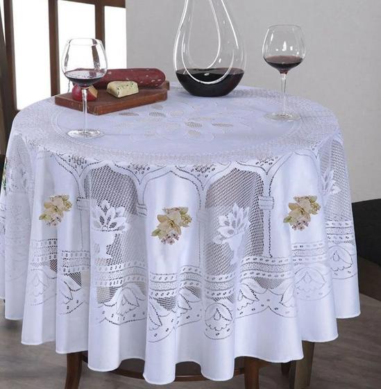 Imagem de Toalha de Mesa Suzi Redonda Renda 1.60m - Transfer Flor Queimada