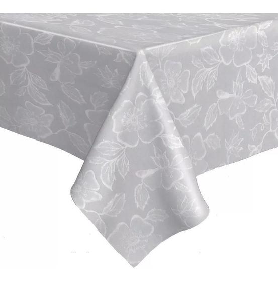 Imagem de Toalha de mesa térmica Impermeável Retangular Branco Floral 3,00 x 1,40 8 Cadeiras