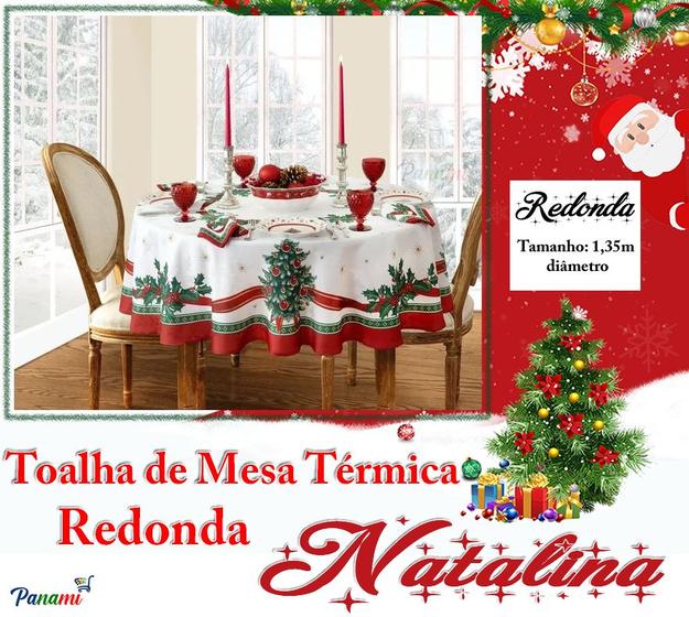 Imagem de Toalha De Mesa Térmica Natal - Natalina - 1,35m Diâmetro  Jingle Bell * Mesa REDONDA *- PVC  - 4 cadeiras - Impermeável