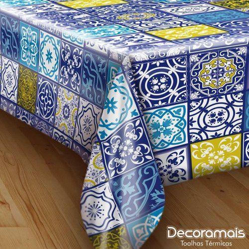 Imagem de toalha de mesa termica plastico impermeavel Azulejo Portugues Colorido 1,50 X 1,40 4 cadeiras