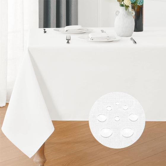 Imagem de Toalha de mesa Veblandy retangular de 3 m com textura de linho resistente a manchas