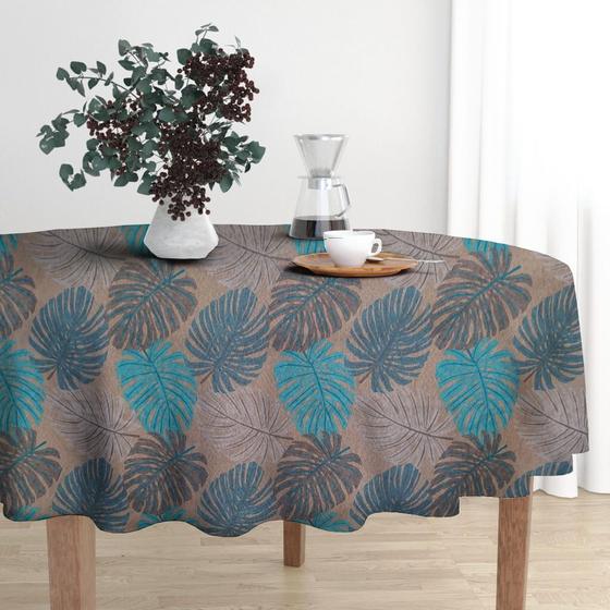 Imagem de Toalha de Mesa Wendy Redonda Ø140cm Marrom Flor Azul