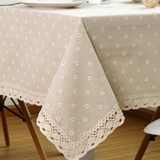 Imagem de Toalha de Mesa Wokex 90x140cm - Linho e Algodão com Renda e Padrão Floral