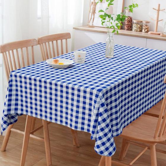 Imagem de Toalha de Mesa Xadrez Azul e Branco Retangular 6 Lugares