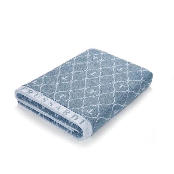 Imagem de Toalha de Rosto Trussardi Speciale 48x90cm Azul com Monograma Jacquard 540g/m²