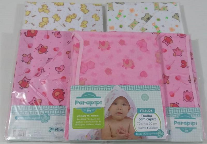 Imagem de Toalha Felpuda Com Capuz 100% Algodão Bebê Kit Com 3
