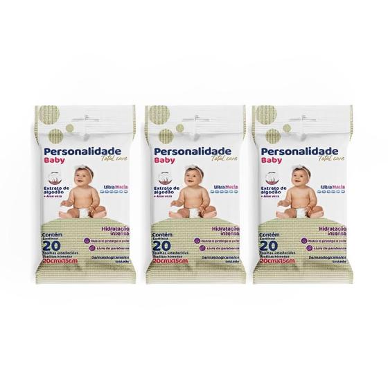 Imagem de Toalha Lenço Umedecido Bebê Infantil Personalidade Pochet Com 20 Unidades Kit com 60 lenços
