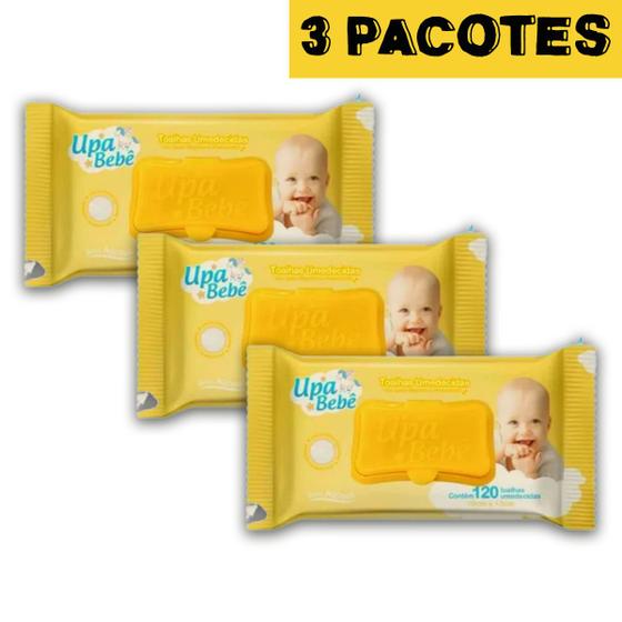 Imagem de Toalha/lenço Umedecido Upa Bebê Kit C/3 Pacotes De 120 Cada
