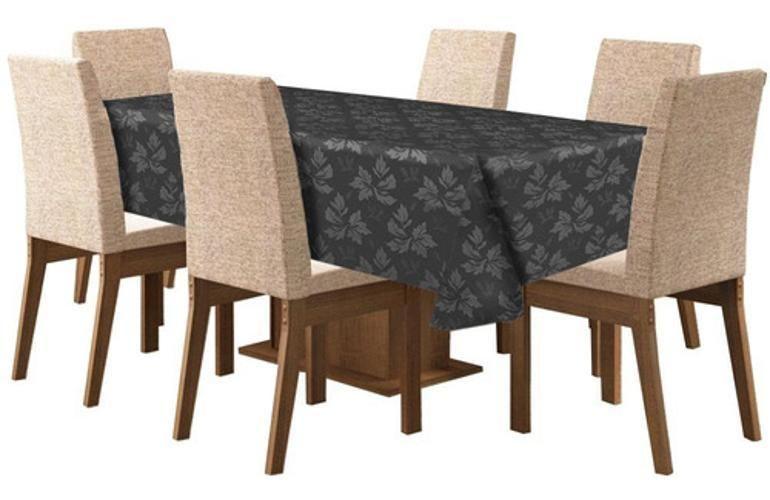 Imagem de Toalha Mesa 6 Lugares Tecido Jacquard Retangular - Preto