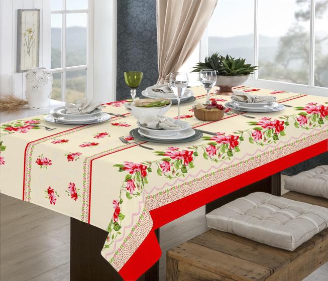 Imagem de Toalha Para Mesa Jantar 1,50M 4 Cadeiras Vermelha Flores