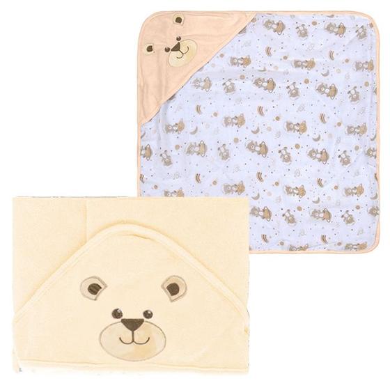 Imagem de Toalha Plush Com Capuz De Canto Bordado E Forro Fralda 68 x 68cm - Incomfral Bublim