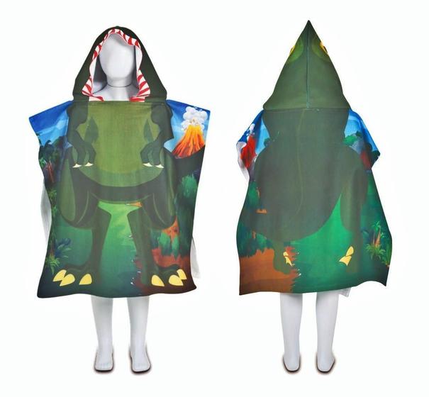 Imagem de Toalha Poncho De Praia Infantil Com Capuz Dinossauro Rex