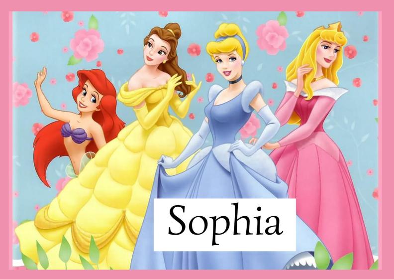 Imagem de Toalha princesas da disney Tamanho 21x29,5 cm infantil com nome SOPHIA