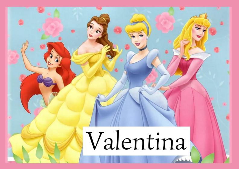 Imagem de Toalha princesas da disney  Tamanho 21x29,5 cm infantil com nome VALENTINA