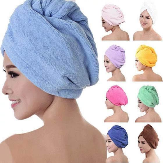 Toalha Touca Mágica em microfibra para secar cabelo com botão - Art ...