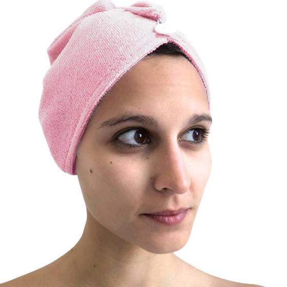 Imagem de Toalha Turbante Touca Secar Cabelo Antialérgico Rosa Bebê