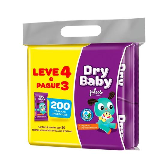 Toalha Umedecida Dry Baby Com 4x50 Leve 4 Pague 3 Plus Especial Menor preço em Toalha Umedecida Dry Baby Com 4x50 Leve 4 Pague 3 Plus Especial