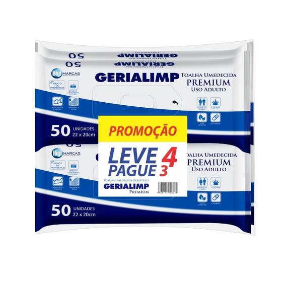 Imagem de Toalha Umedecida Geriátrica Gerialimp Premium Leve 4 Pague 3 com 50 Unidades cada