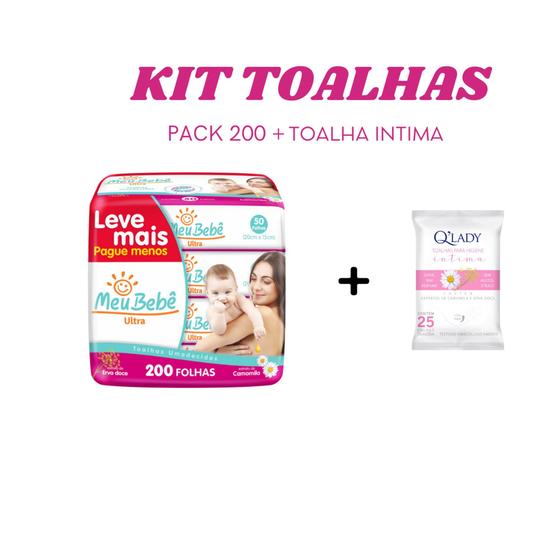 Imagem de Toalha Umedecida Meu Bebê Ultra Pack 200 Folhas + Toalha Intima Q'Lady 25 Folhas