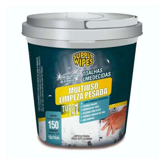Toalha Umedecida Supply Wipes Multiuso Limpeza Pesada Balde 150 Toalhas Menor preço em Toalha Umedecida Supply Wipes Multiuso Limpeza Pesada Balde 150 Toalhas