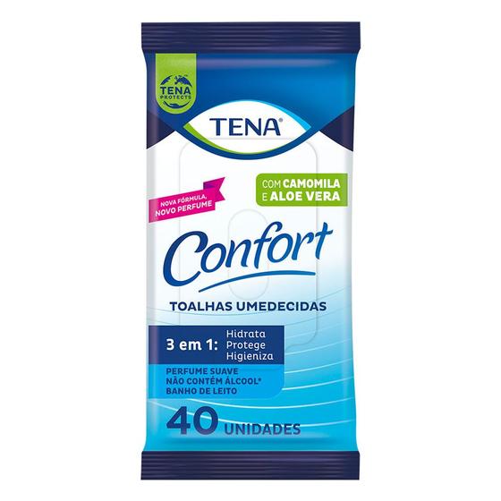 Imagem de Toalha Umedecida Tena Confort 3 em 1 com Camomila e Ale Vera Compacta 40 Unidades