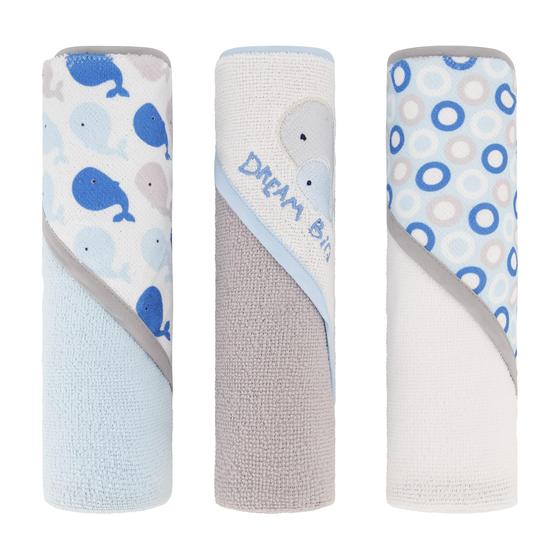Imagem de Toalhas de Banho com Capuz Cudlie Buttons & Stitches para Bebê - Pacote com 3 Unidades de Algodão