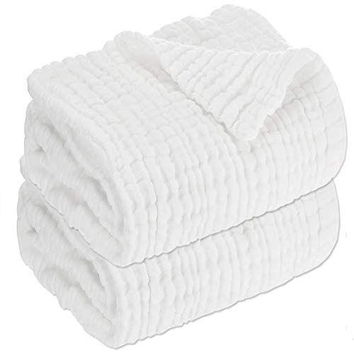 Imagem de Toalhas de banho de musselina bebê - Conjunto de 2 Grandes Tamanhos 43X43 Polegadas Swaddle Blanket para Crianças Recém-Nascidas Meninas - Adequado para Pele Delicada do Bebê (Branco)