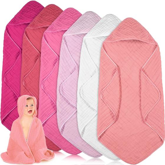 Imagem de Toalhas de Bebê com Capuz Peryiter Muslin (80x80cm) - Kit com 6 Unidades para Recém-Nascido