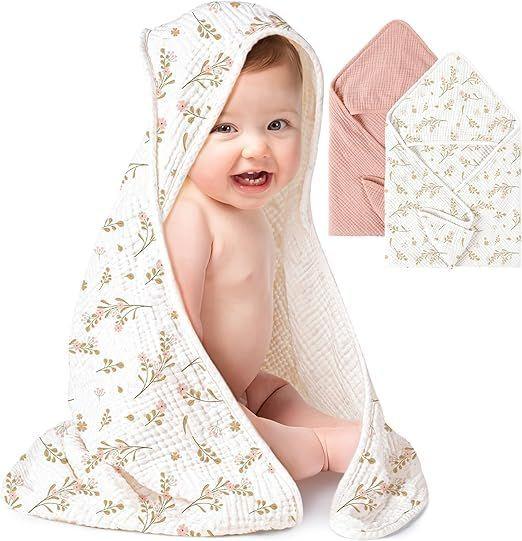 Imagem de Toalhas de Bebê Konssy Muslin com Capuz - 100% Algodão (Pacote com 2)