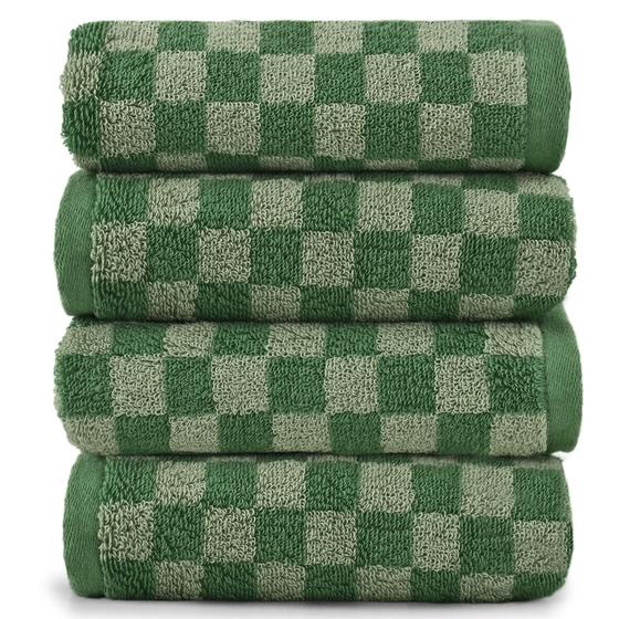 Imagem de Toalhas de Mão Jacquotha - Soft Green Checkered - Pacote com 4 (420 g/m²)