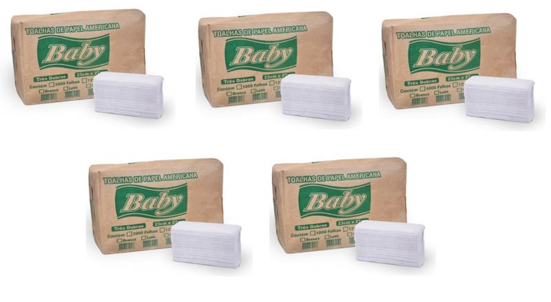 Imagem de Toalhas De Papel Interfolhas 3 Dobras Fardo Com 5 Pacotes