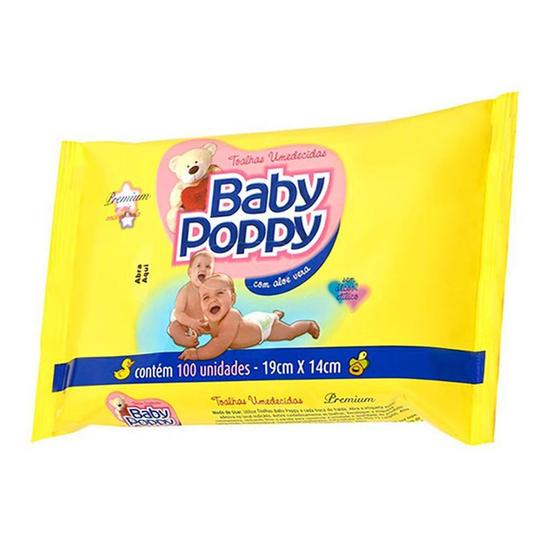 Imagem de toalhas lenços umedecidos baby poppy premium mais encorpada para uso de toda a família 100 unidades