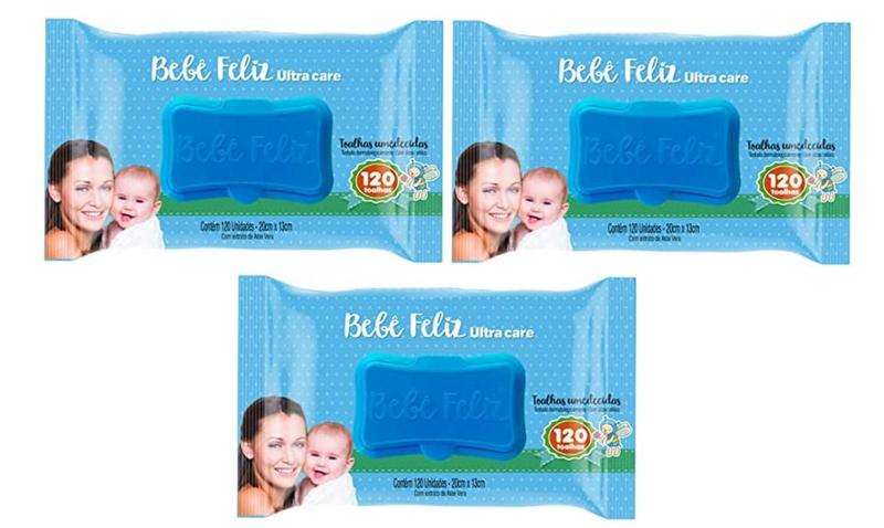 Imagem de Toalhas Umedecidas  Bebê Feliz  com 120 unidades - Kit Com 3 Pacotes  (Total 360 unidades)