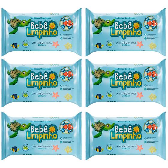 Imagem de Toalhas umedecidas bebê limpinho com aloe vera Kit 6x 45un