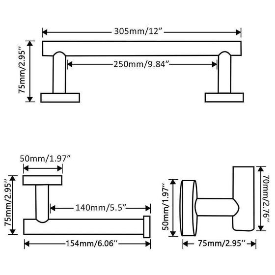 Imagem de Toalheiro 3Pcs Acessorios Banheiro Ou Lavabo Preto Fosco