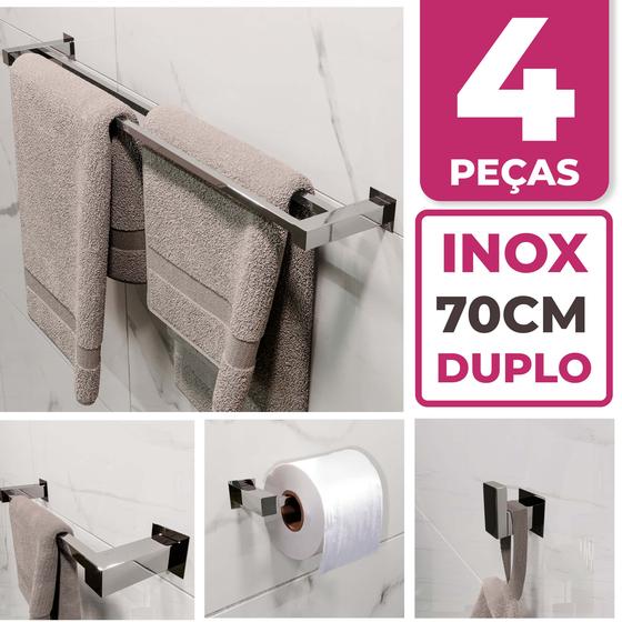 Toalheiro Duplo Inox 304 + Kit Acessórios Banheiro Vinci Menor preço em Toalheiro Duplo Inox 304 + Kit Acessórios Banheiro Vinci