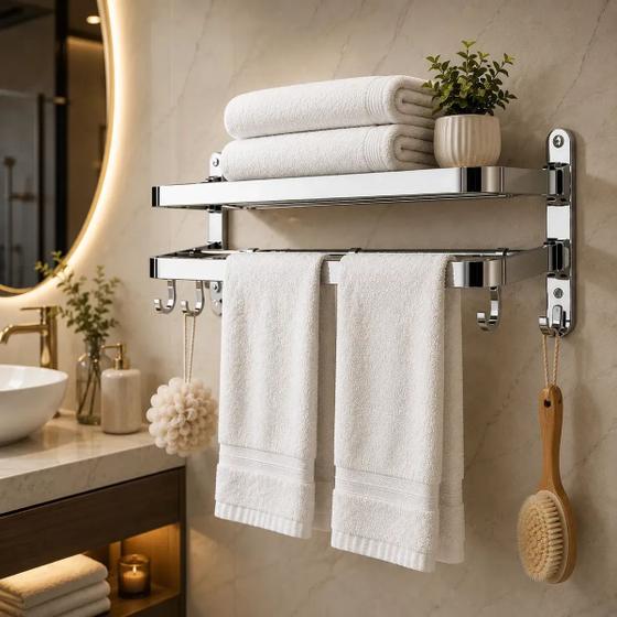 Toalheiro Duplo Retrátil Para Banheiro Porta Toalha Premium Luxo De Parede Extensível Inox