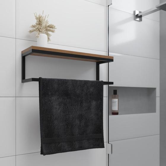 Toalheiro para Banheiro Estilo Industrial Ita - Preto e Prateleira Imbuia Menor preço em Toalheiro para Banheiro Estilo Industrial Ita - Preto e Prateleira Imbuia