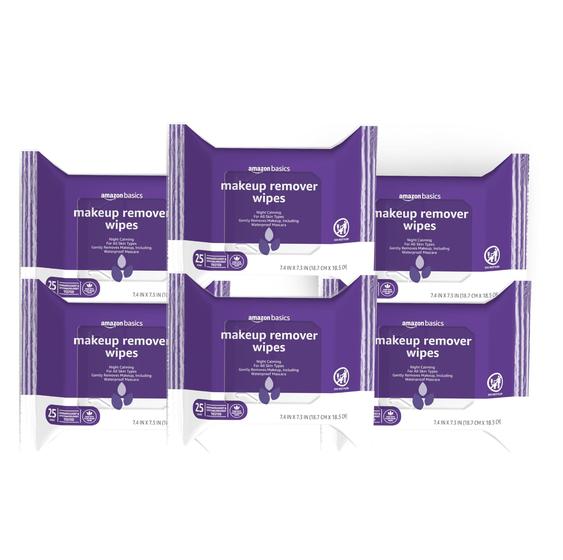 Imagem de Toalhetes Desmaquilhantes Amazon Basics Night Calming - Pacote com 25 Unidades (6 Pacotes)