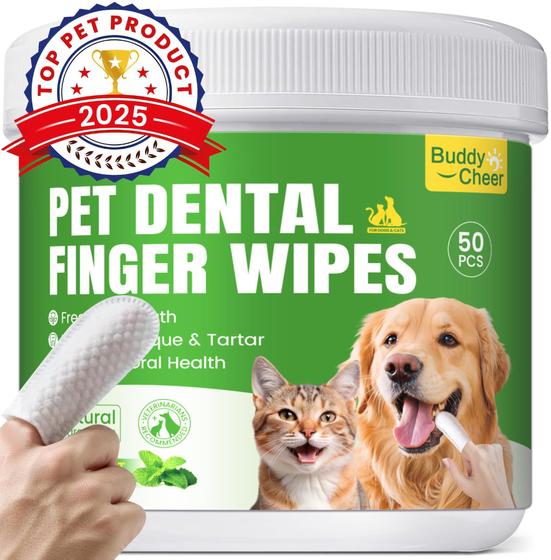 Imagem de Toalhetes Umedecidos BuddyCheer para Limpeza Dental de Cães e Gatos - 50 Unidades
