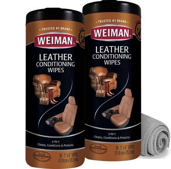 Imagem de Toalhetes Weiman Clean Condition para Limpeza de Couro com Proteção UV - Pacote com 2 Unidades