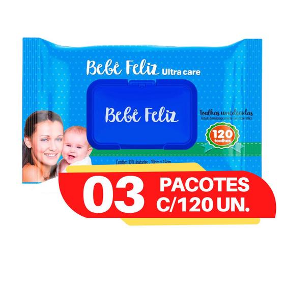 Imagem de Toalhinhas umedecidas Bebê Feliz lenço kit com 3 pacotes