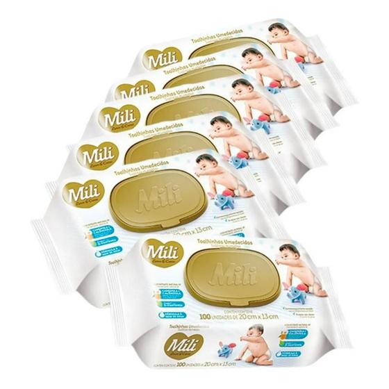 Imagem de Toalhinhas Umedecidas Mili Love & Care Kit 6 Pacotes Com 100 / Total 600 Unidades de Toalhas Premium Para Peles Sensivel