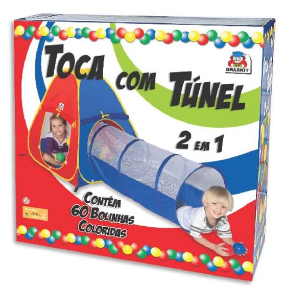 Toca com Túnel 2 em 1 com 60 Bolinhas Braskit Imagem de Toca com Túnel 2 em 1 com 60 Bolinhas Braskit