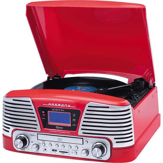 Imagem de Toca Disco Harmony com CD, Entradas USB, SD e Auxiliar, FM, 10WRMS, Grava e Reproduz Raveo Vermelha