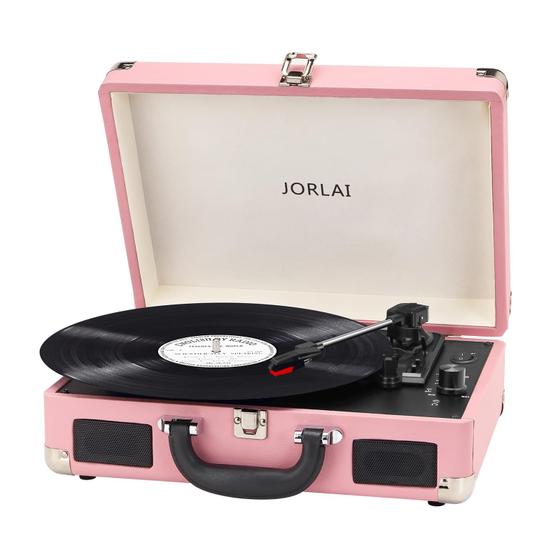 Imagem de Toca-discos Jorlai T316 Bluetooth de 3 velocidades com bateria rosa