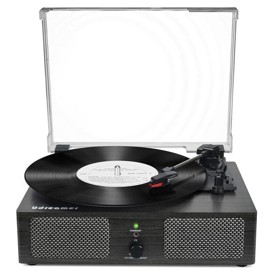 Toca-Discos Sem Fio Udreamer com Alto-Falantes - Preto Imagem de Toca-Discos Sem Fio Udreamer com Alto-Falantes - Preto