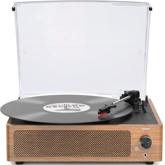 Imagem de Toca-Discos Vintage 3 Velocidades com Alto-Falantes para Discos de Vinil - Record Player