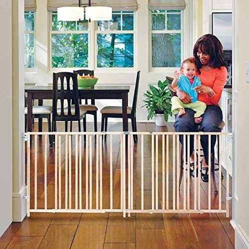 Imagem de Toddleroo by North States 103" Wide Extra Wide Swing Baby Gate, Made in USA: Oversized Spaces. Sem limiar. Operação Uma Mão. Montagem de hardware. Encaixa 60"- 103" Wide (27" Alto, Madeira Sustentável)