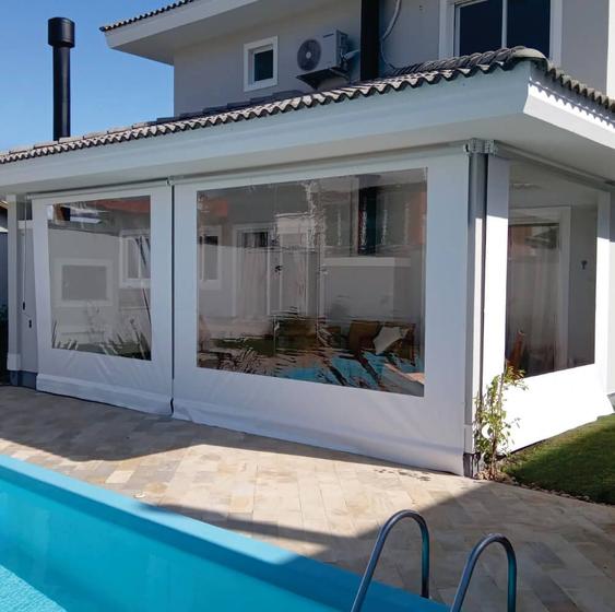 Toldo Cortina Retratil Branco c/ visor 5m x 2,75m completo - RM ...